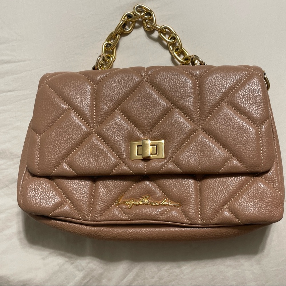 Luiza Barcelos Quilted Leather Chain Shoulder Bag‎ Taupe Gold Hardware